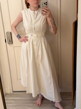 Zara Sleeveless White Maxi Dress with Belted Waist